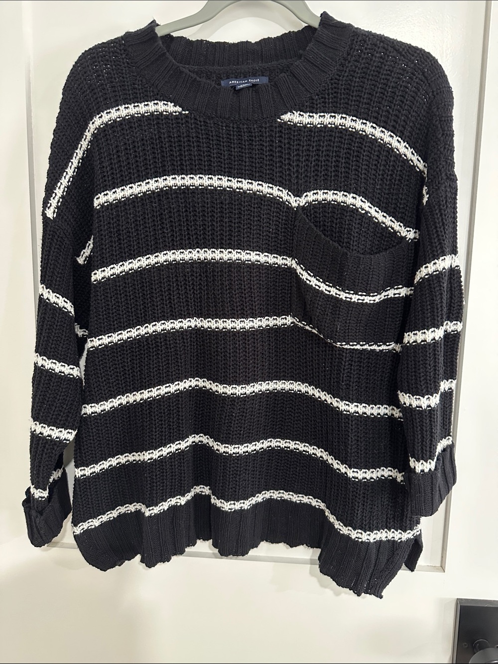 American Eagle Outfitters Black & White Striped Crewneck Sweater